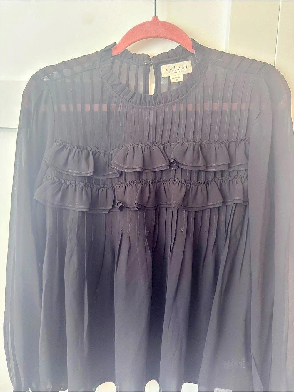 Velvet by Graham & Spencer Sheer Ruffle Blouse in Black Size Medium